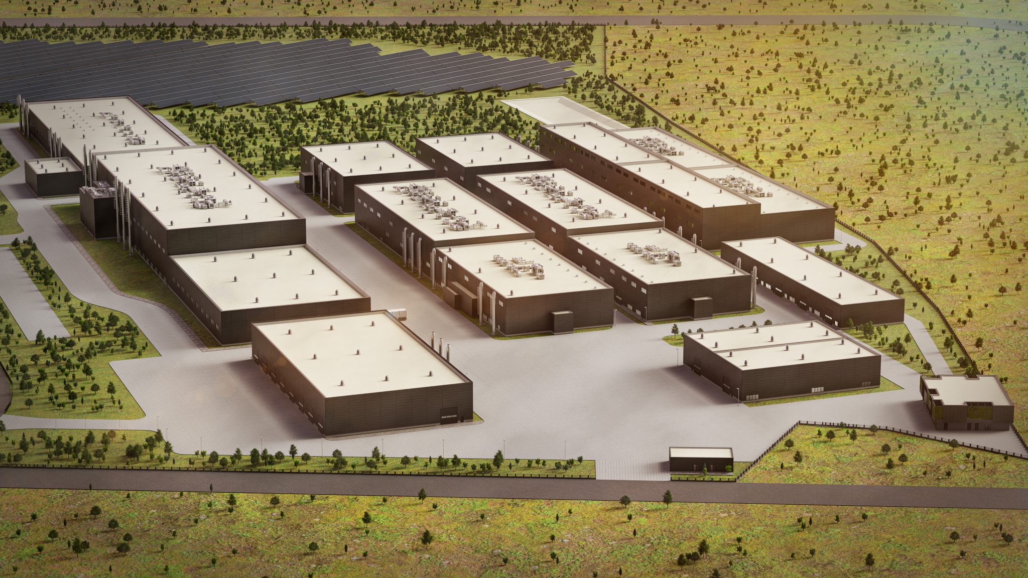 Architectural render of the POLVOLT facility in Zawiercie, Poland — stages 2 and 3